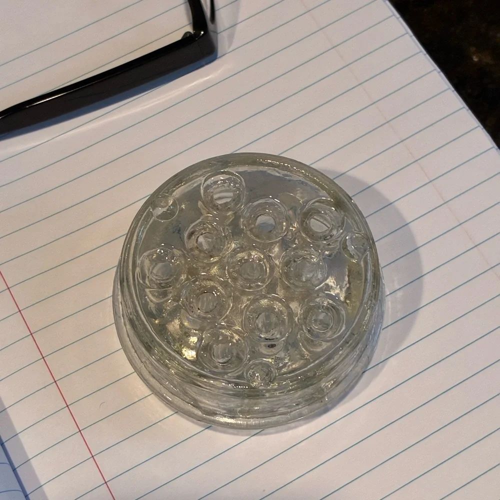 Thick glass vintage Floral Frog with 11 holes